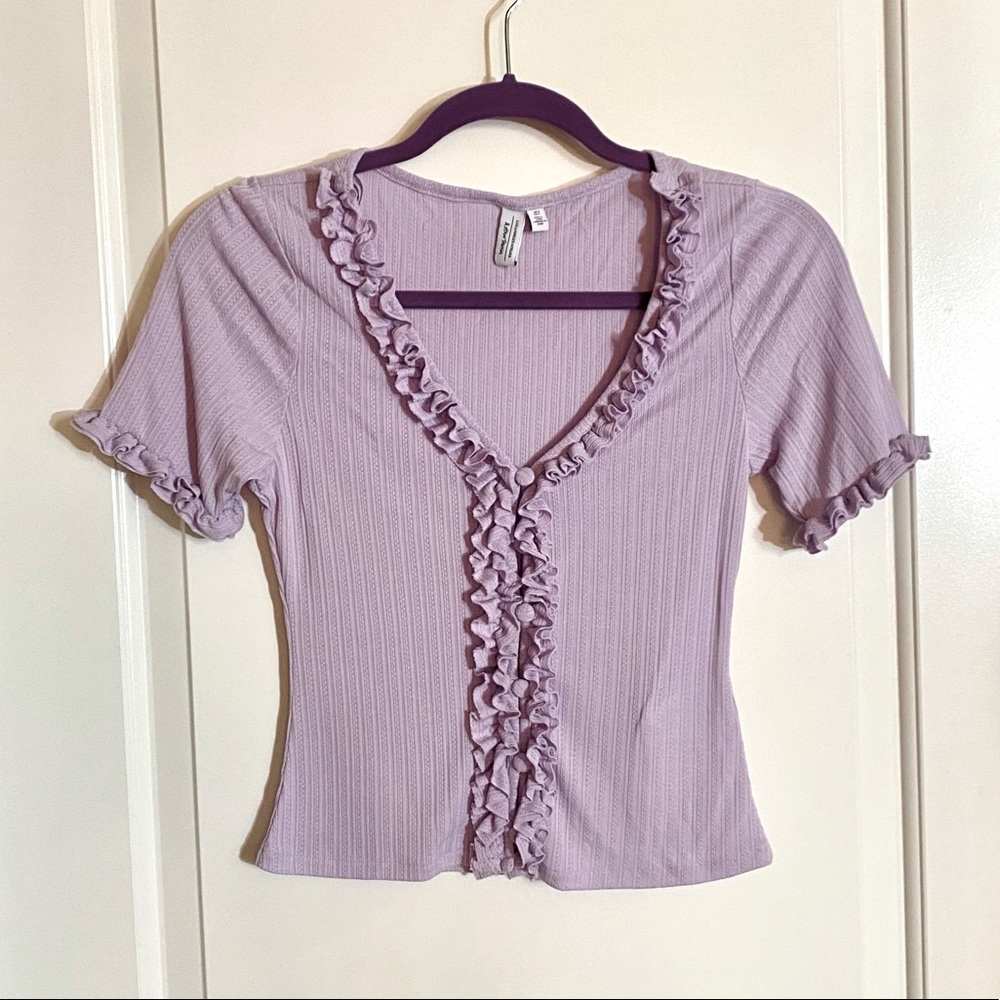 Lilac Cropped Ruffle Blouse